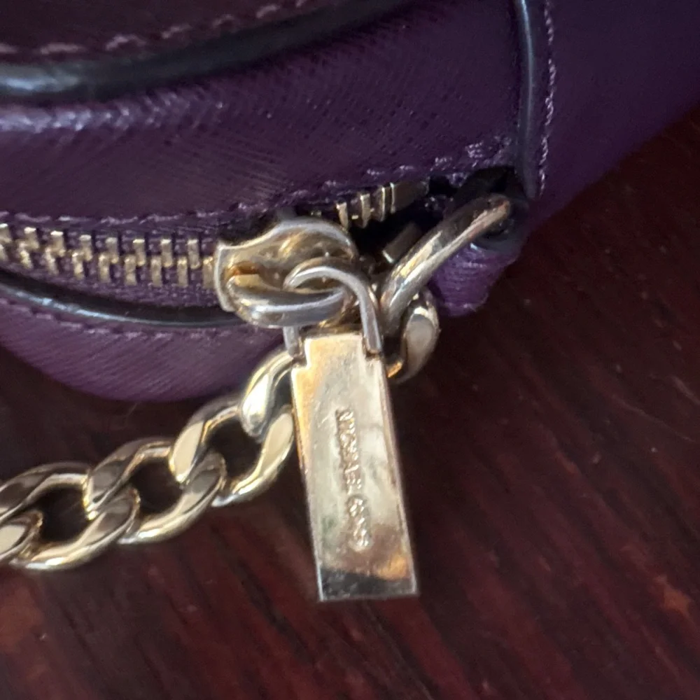 Michael Kors Deep Plum Leather Crossbody with Gold Chain Strap